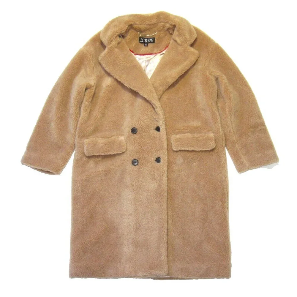 NWT J.Crew Relaxed Topcoat in Teddy Brown Sherpa Blend Furry Cozy Coat Jacket M